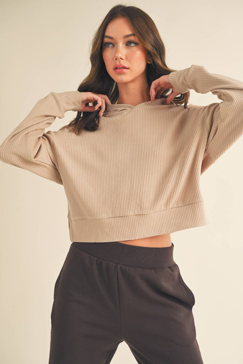 Taupe Soft Brushed Rib Crop Hoodie – Tally