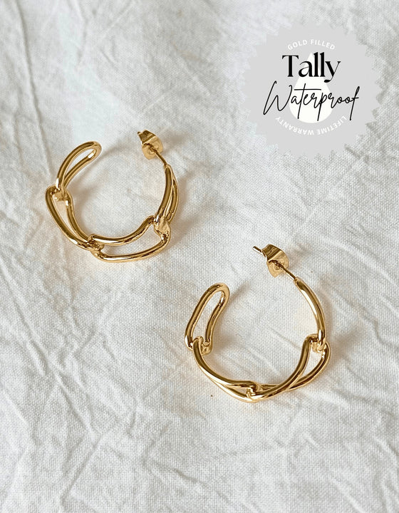 24k Gold Chained Link Hoops - Tally24k Gold Chained Link HoopsQ52824k Gold Chained Link Hoops