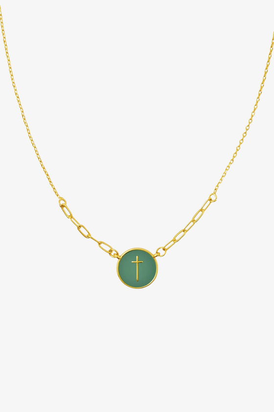 GREEN COIN CROSS NECKLACE - TallyGREEN COIN CROSS NECKLACE47231113560370N7689-GFGGREEN COIN CROSS NECKLACE