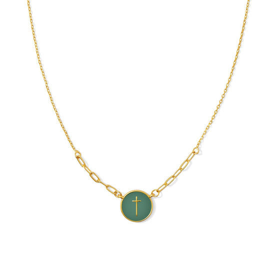 GREEN COIN CROSS NECKLACE - TallyGREEN COIN CROSS NECKLACE47231113560370N7689-GFGGREEN COIN CROSS NECKLACE