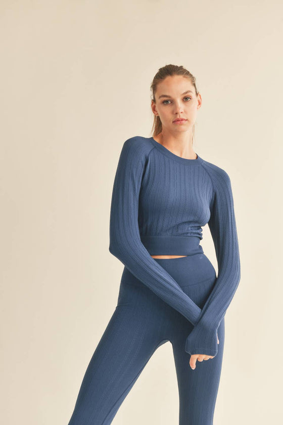 Midnight Blue Seamless Cable Knit Long Sleeve Top & Legging - TallyMidnight Blue Seamless Cable Knit Long Sleeve Top & Legging17112811900850YPS5200-MIDNIGHTBLUEMidnight Blue Seamless Cable Knit Long Sleeve Top & Legging