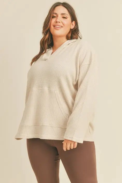 Plus Taupe Soft Brushed Waffle Knit Oversized Pullover - TallyPlus Taupe Soft Brushed Waffle Knit Oversized PulloverTP1105P-TAUPEPlus Taupe Soft Brushed Waffle Knit Oversized Pullover