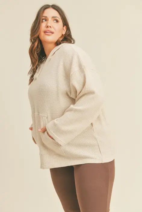 Plus Taupe Soft Brushed Waffle Knit Oversized Pullover - TallyPlus Taupe Soft Brushed Waffle Knit Oversized PulloverTP1105P-TAUPEPlus Taupe Soft Brushed Waffle Knit Oversized Pullover