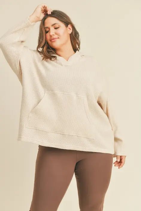 Plus Taupe Soft Brushed Waffle Knit Oversized Pullover - TallyPlus Taupe Soft Brushed Waffle Knit Oversized PulloverTP1105P-TAUPEPlus Taupe Soft Brushed Waffle Knit Oversized Pullover