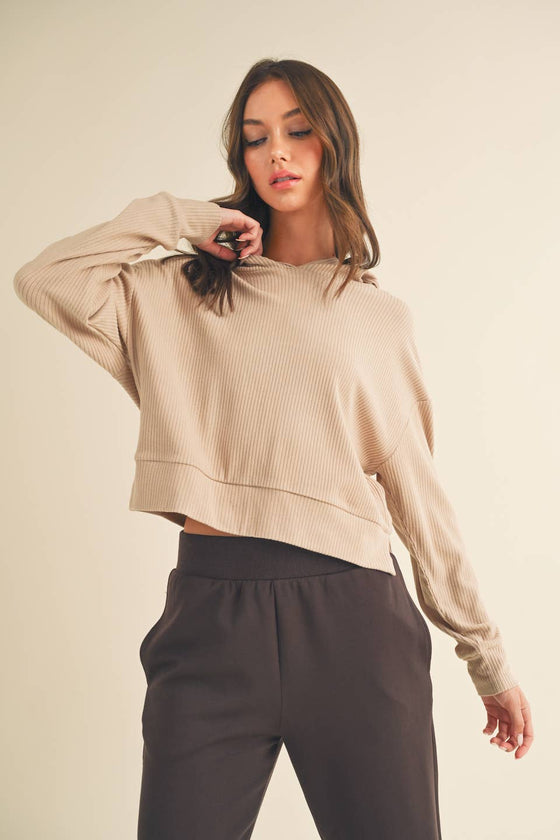 Taupe Soft Brushed Rib Crop Hoodie - TallyTaupe Soft Brushed Rib Crop HoodieTP7200-TAUPETaupe Soft Brushed Rib Crop Hoodie