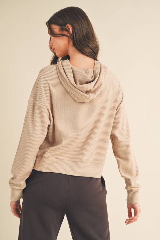 Taupe Soft Brushed Rib Crop Hoodie - TallyTaupe Soft Brushed Rib Crop HoodieTP7200-TAUPETaupe Soft Brushed Rib Crop Hoodie