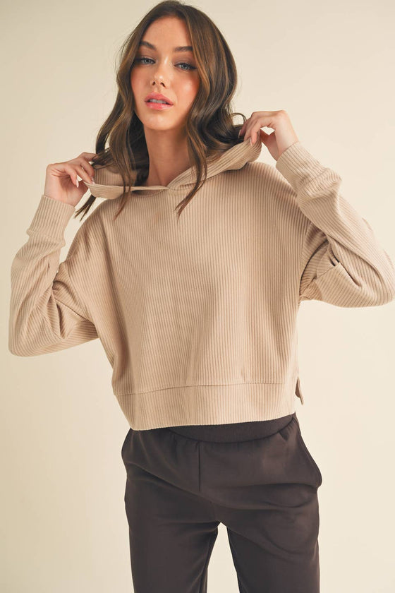 Taupe Soft Brushed Rib Crop Hoodie - TallyTaupe Soft Brushed Rib Crop HoodieTP7200-TAUPETaupe Soft Brushed Rib Crop Hoodie